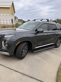 AutoTech Trends Running boards and steps for Hyundai Santa Fe 2019-2023 - The best-selling, Sleek and Retractable steps on the market for Luxury SUV’s & XUVs that are durable, reliable, electric, retractable, and lit with LEDs. Introducing the E-LUME Series 1 – the first bolt-on retractable Automatic Running Boards designed specifically for Hyundai Santa Fe 2019-2023. Experience the convenience and style with AutoTech Trends today!